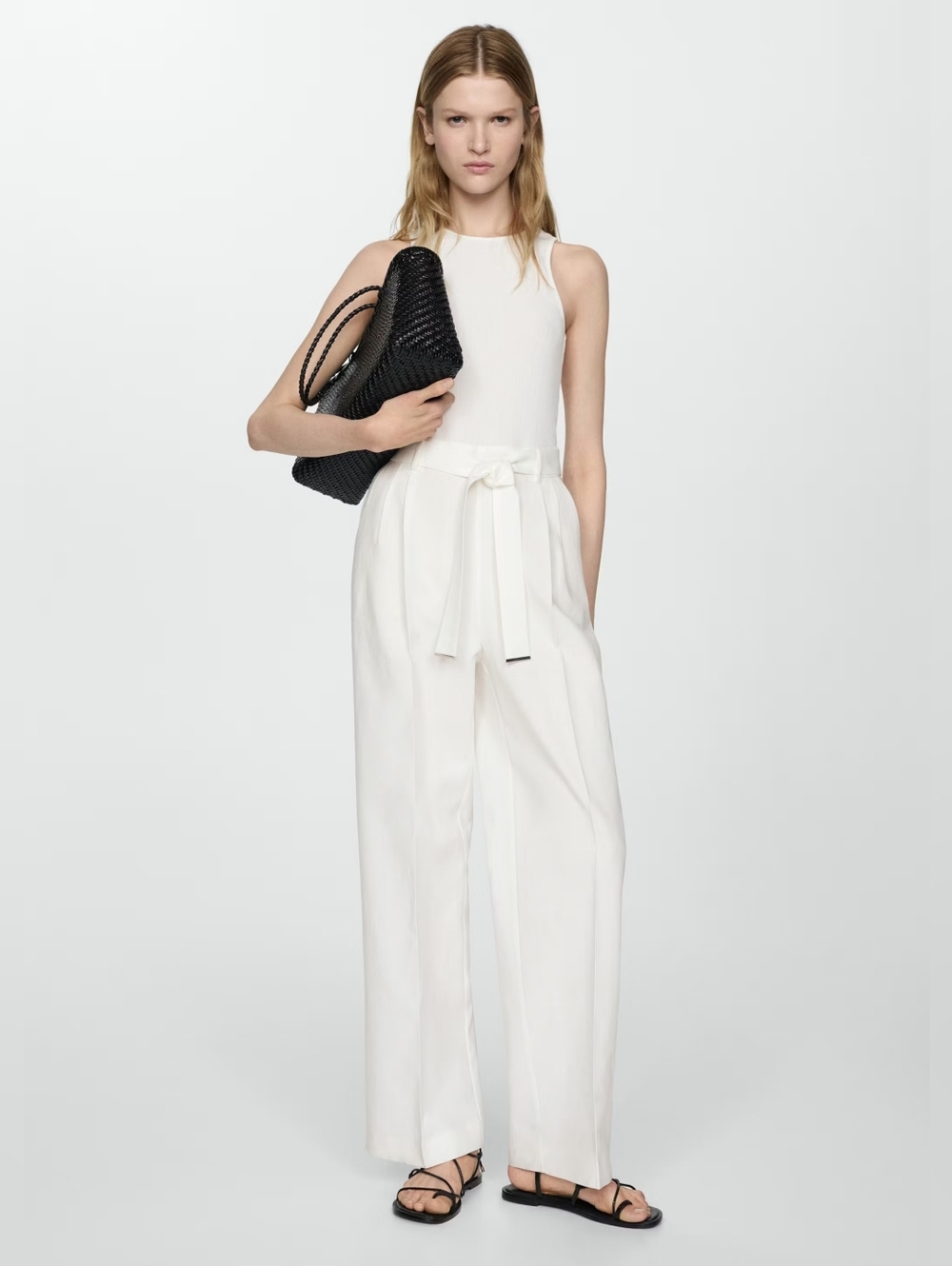 Mango Contrast-linen body jumpsuit